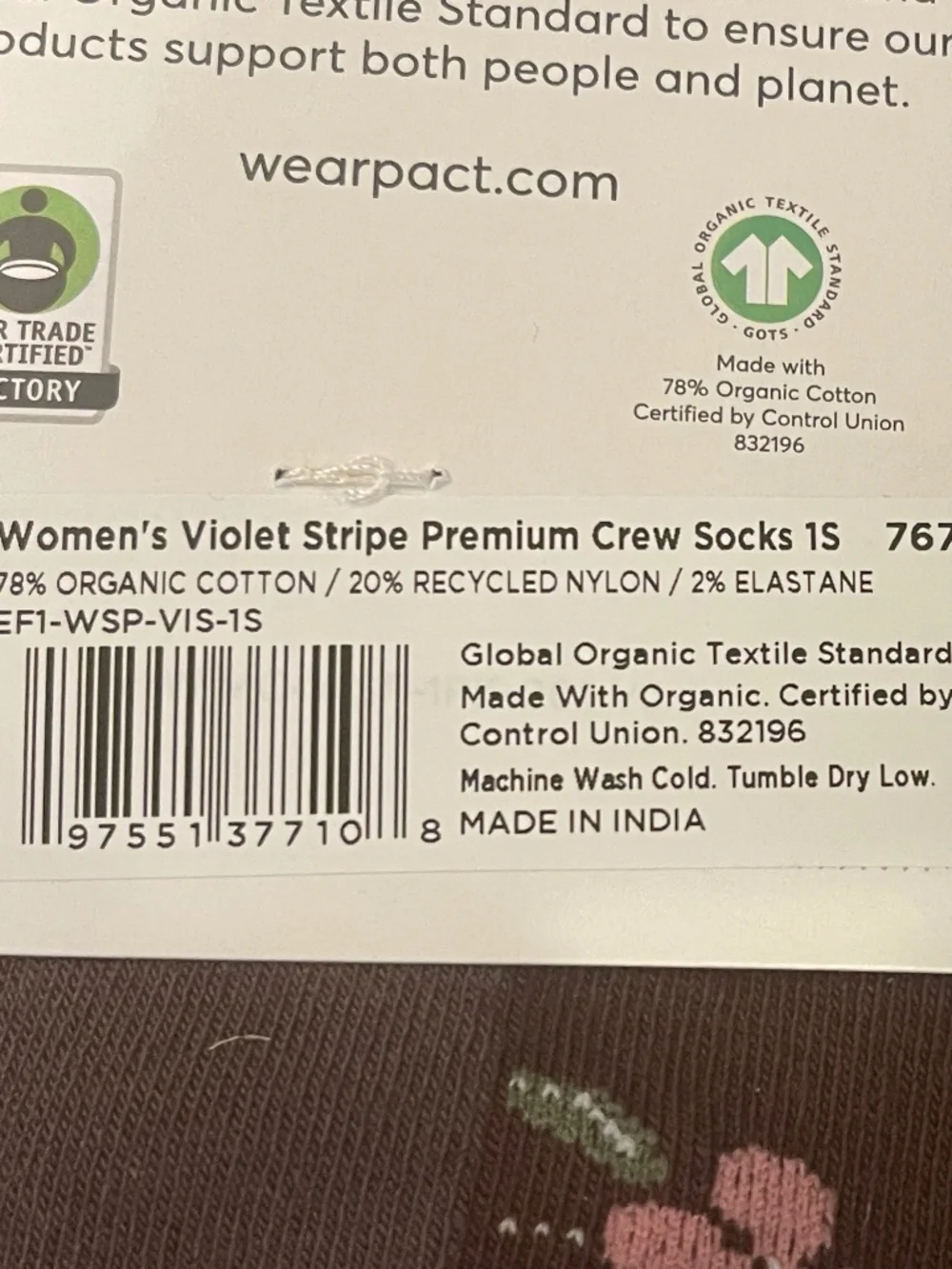 Pact Violet Stripe Premium Crew Socks Two Pair NWT!